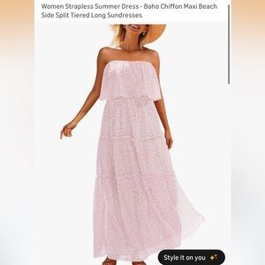 Women's Boho Leopard Print Breathable Strapless Pink Maxi Dress